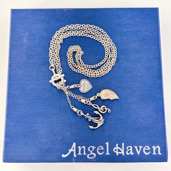 Vintage NIB Italy Sterling Silver 925 Charm Necklace Anchor Heart Moon 17” - Picture 5 of 10